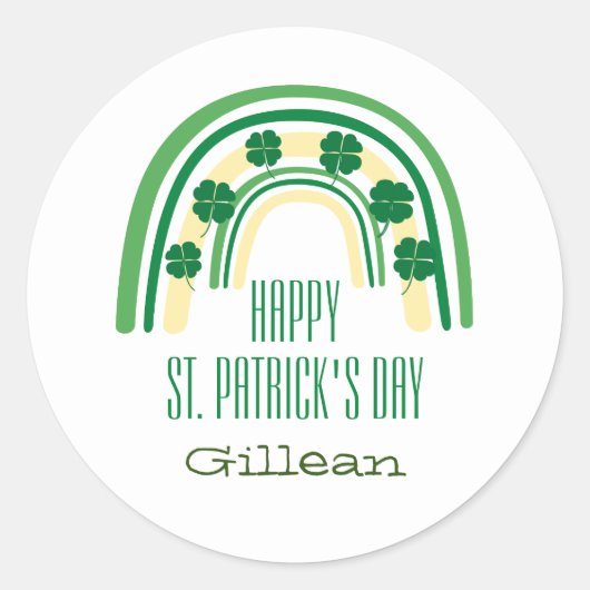 Groene gelukkige Shamrock hoefijzer St. Patrick's Ronde Sticker (Voorkant)