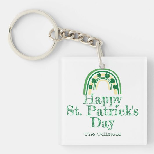 Groene gelukkige Shamrock hoefijzer St. Patrick's  Sleutelhanger (voorkant)