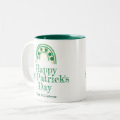 Groene gelukkige Shamrock hoefijzer St. Patrick's Tweekleurige Koffiemok (Voorkant links)