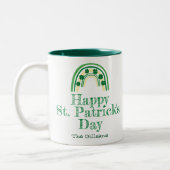 Groene gelukkige Shamrock hoefijzer St. Patrick's Tweekleurige Koffiemok (Links)