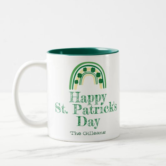Groene gelukkige Shamrock hoefijzer St. Patrick's Tweekleurige Koffiemok (Links)