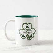 Groene gelukkige Shamrock Script St. Patrick's Day Tweekleurige Koffiemok (Links)