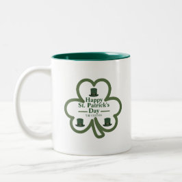Groene gelukkige Shamrock Script St. Patrick's Day Tweekleurige Koffiemok