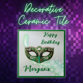 Groene Gelukkige Verjaardag Masquerade Party | ker Tegeltje