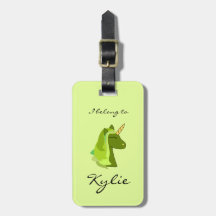 Groene geluks eenhoorn bagagelabel