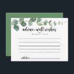 Groene genot Eucalyptus bruiloft advies Kaart<br><div class="desc">Deze groene verrukking eucalyptus bruiloft advies kaart is perfect voor een moderne bruiloft. Het ontwerp is voorzien van waterverf handgetekende eucalyptustakken en -bladeren. Deze kaarten zijn ideaal voor een bruiloft, vrijgezellenfeest, baby shower, afstudeerfeest & meer. Personaliseer de kaarten met de namen van de bruid en bruidegom, aanstaande ouders of afstuderen....</div>