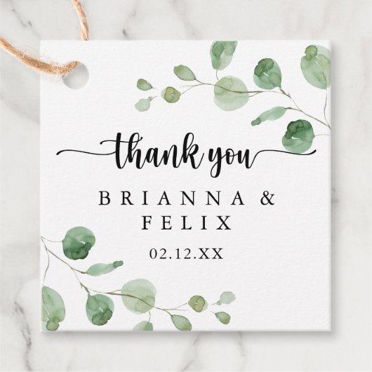Groene genot eucalyptus bruiloft bedankjes labels (Voorkant)