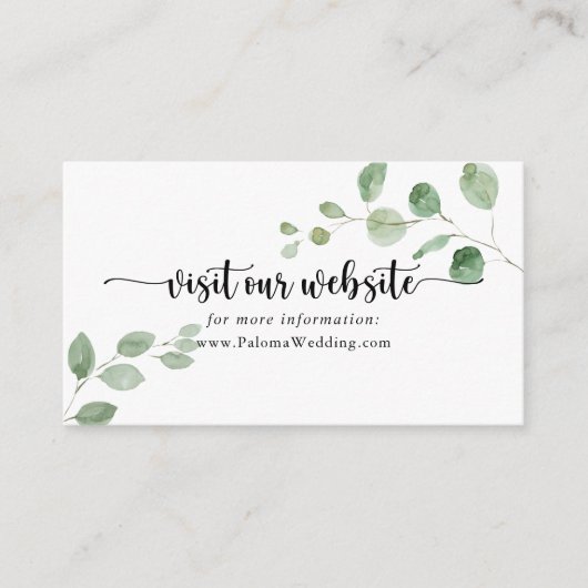 Groene genot Eucalyptus bruiloft website Informatiekaartje (Voorkant)