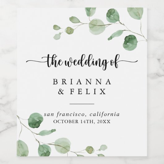 Groene genot Eucalyptus bruiloft wijn labels Wijn Etiket (Enkel label)