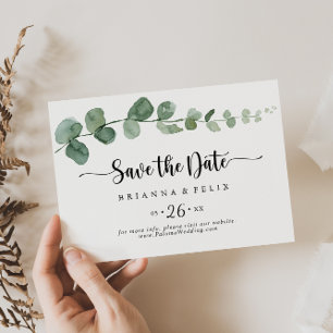 Groene genot Eucalyptus horizontale bruiloft Save The Date