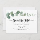 Groene genot Eucalyptus horizontale bruiloft Save The Date (Voorkant)