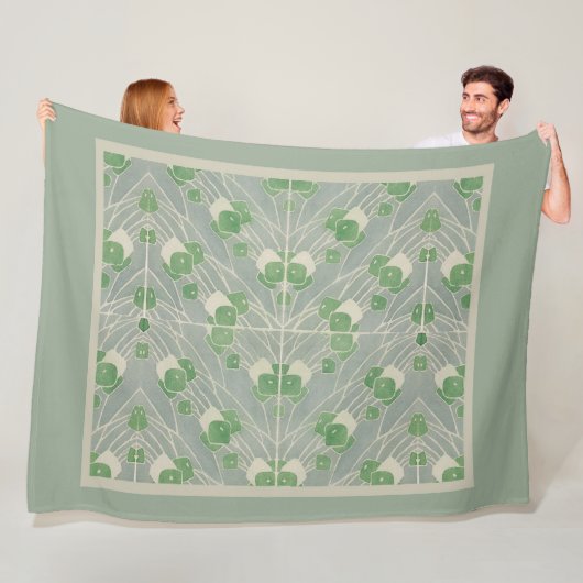 Groene geometrie 1915 Hannah Borger Overbeck Fleece Deken (In situ)