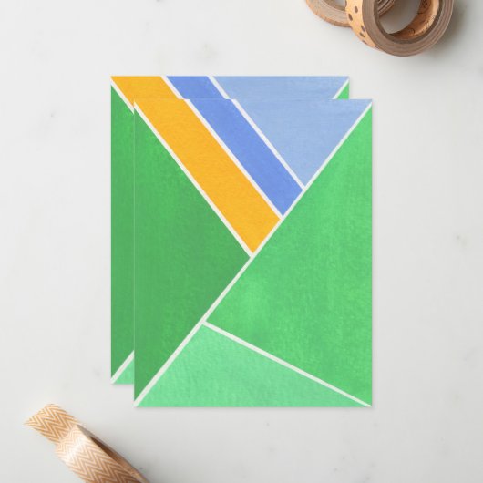 Groene geometrie notitiekaartje (Voorkant / Achterkant in situ)