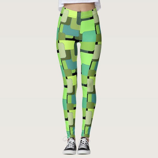 Groene Geometrische Abstracte Vorm Leggings (Voorkant)