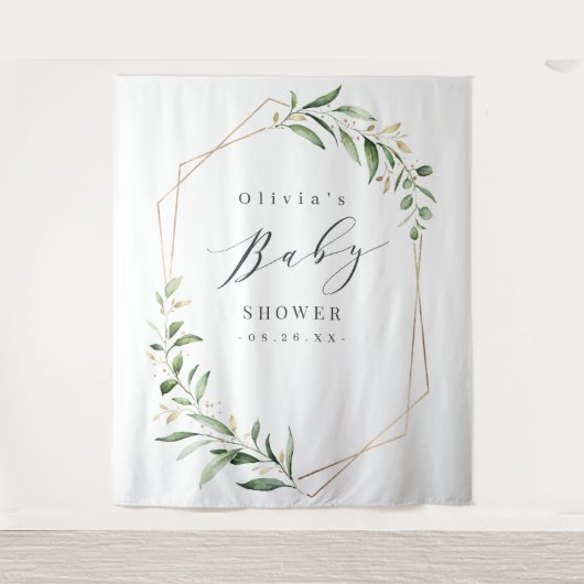 Groene geometrische babyshower-fotobackdrop wandkleed (Voorkant)