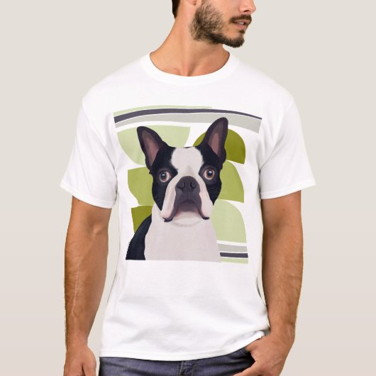 Groene Geometrische Boston Terrier Hond T-shirt (Voorkant)