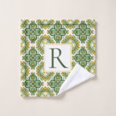 Groene geometrische mediterraanse tegel monogram bad handdoek (Wasdoekje)