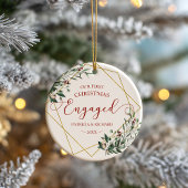 Groene geometrische onze eerste kerst verloofd keramisch ornament