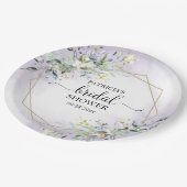 Groene geometrische paarse lavendel bruiloftsfeest papieren bordje (Gekanteld)