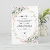 Groene geometrische roze blos bruiloft menu kaart (Staand voorkant)