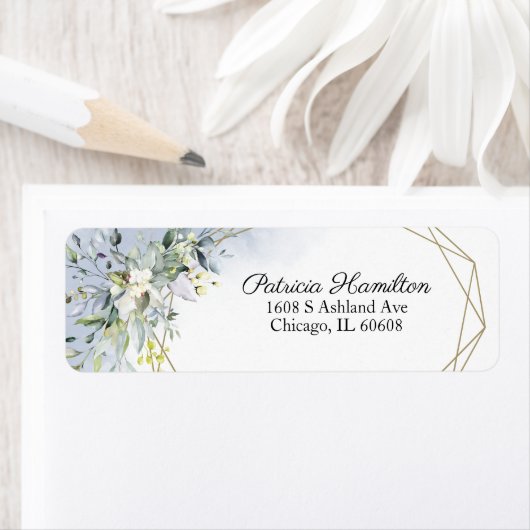 Groene geometrische stoffige blauwe retouradres etiket (Insitu)