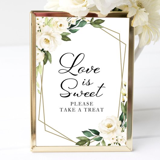 Groene geometrische witte bloem Love Is Sweet bord Poster