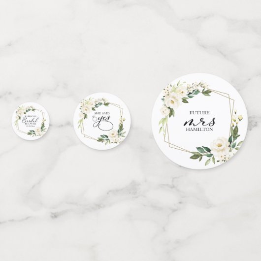 Groene geometrische witte bloemen bruidsdouche confetti (Voorkanten)