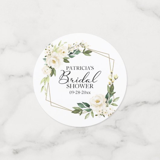 Groene geometrische witte bloemen bruidsdouche confetti (Kleine voorkant)
