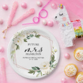 Groene geometrische witte bloemige bruidsdouche papieren bordje (Feest)