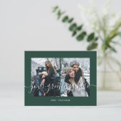 Groene gepersonaliseerde 2 foto's Universele Groet Briefkaart (Staand voorkant)