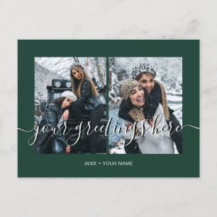 Groene gepersonaliseerde 2 foto's Universele groet Briefkaart