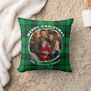 Groene gepersonaliseerde gezelfamiliefoto Schotse  Kussen
