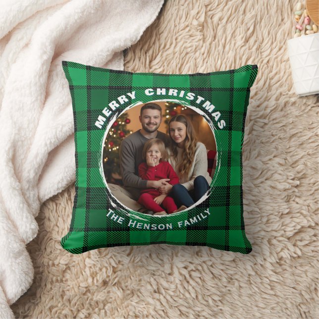Groene gepersonaliseerde gezelfamiliefoto Schotse  Kussen (Deken)
