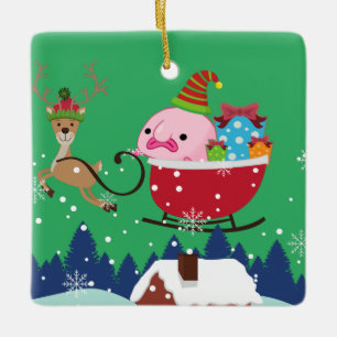 Groene gepersonaliseerde Kerstman Blobvis Keramisch Ornament