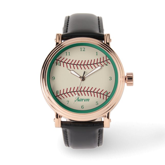 Groene gepersonaliseerde klassieke honkbal horloge (Voorkant)