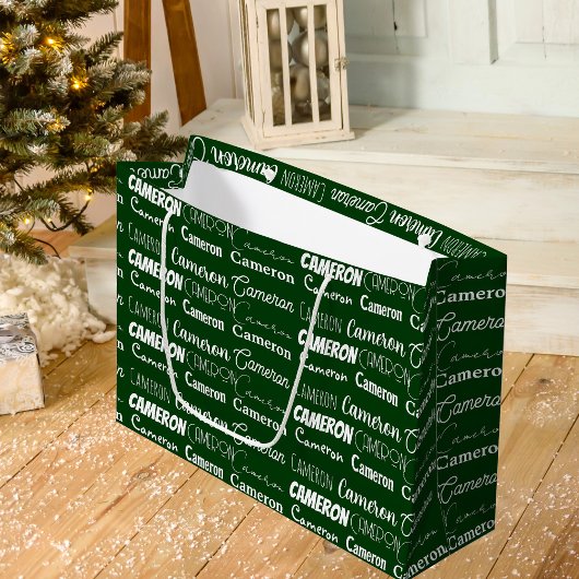 Groene Gepersonaliseerde Naam Font Collage Kerstmi Groot Cadeauzakje