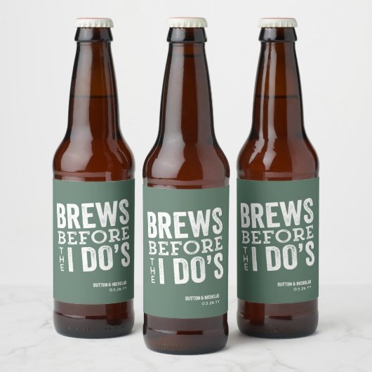 Groene gepersonaliseerde trouw 'Brews before I Do' Bier Etiket (Flessen)
