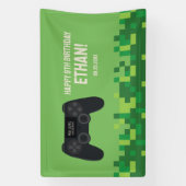 Groene Gepixelde Gamer Verjaardagsbanner Spandoek (Verticaal)