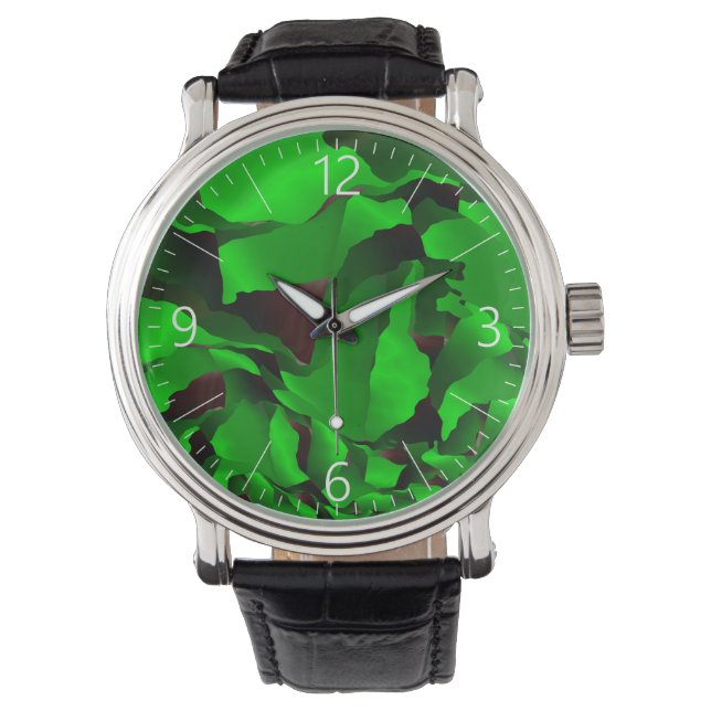 Groene gerafelde abstractie horloge (Voorkant)