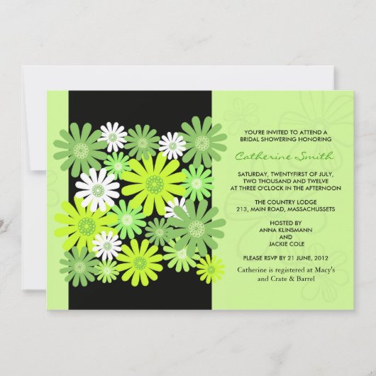 Groene Gerber Daisy Bridal Shower Invitation Kaart (Voorkant)