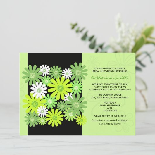 Groene Gerber Daisy Bridal Shower Invitation Kaart (Staand voorkant)
