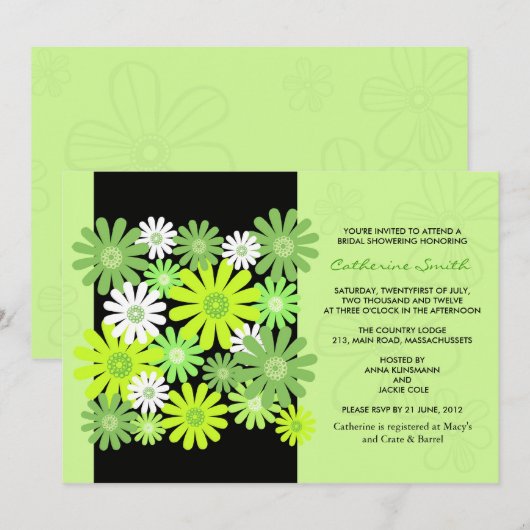 Groene Gerber Daisy Bridal Shower Invitation Kaart (Voorkant / Achterkant)