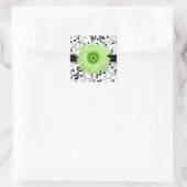 Groene Gerbera Daisy met zwarte Scroll Design Seal Vierkante Sticker (Tas)