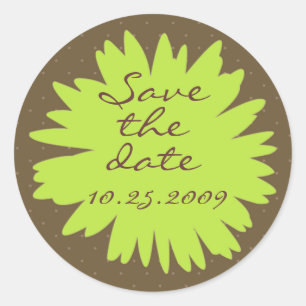 Groene Gerbera op Bruin Save the Date Sticker