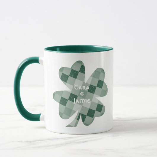 Groene geruit Lucky Clover met paar namen Mok (Links)