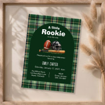 Groene geruite 'A Little Rookie' baby shower