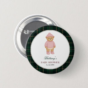 Groene geruite baby shower knop ronde button 5,7 cm