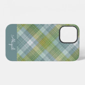 Groene geruite elegante script naam iPhone hoesje (Achterkant horizontaal)