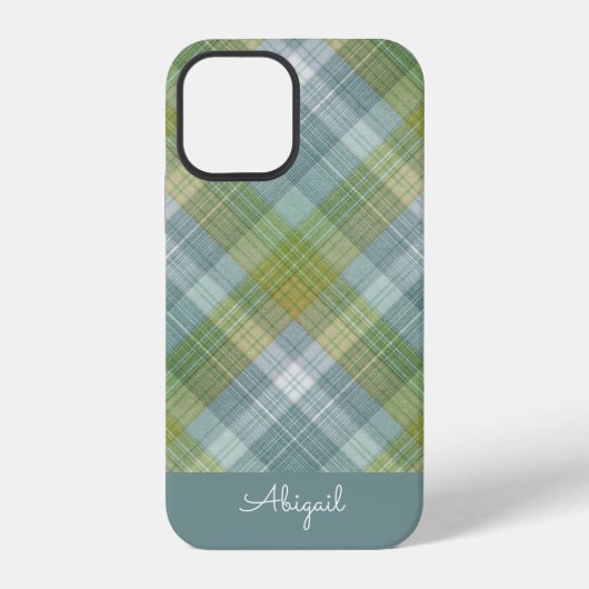 Groene geruite elegante script naam iPhone hoesje (Achterkant)