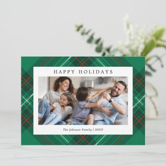 Groene geruite foto kerst feestdagenkaart (Staand voorkant)